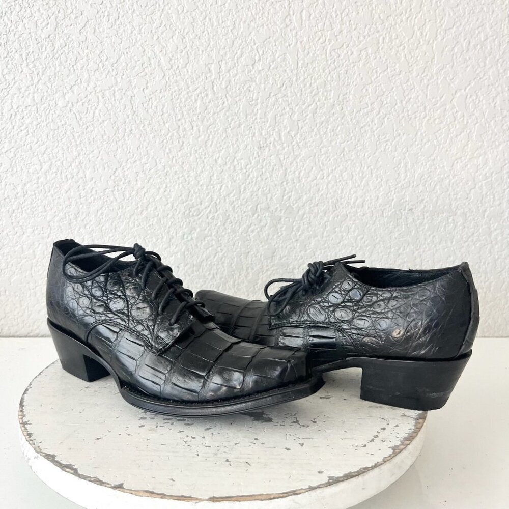 Rod Patrick Womens Lace Up Shoes 5.5 C Black Caiman Exotic Leather Boots Loafers